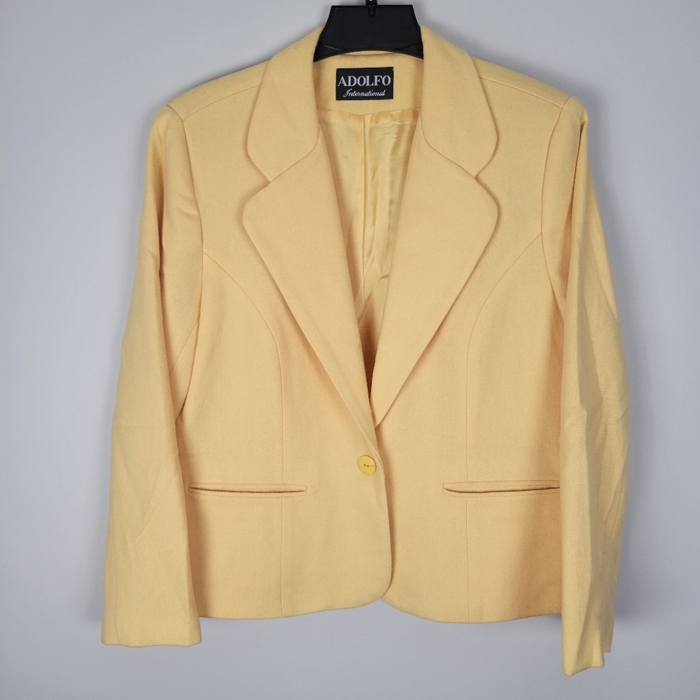 Vintage 100% Pure New Wool Blazer Yellow 12P Adolfo International Womens Spring